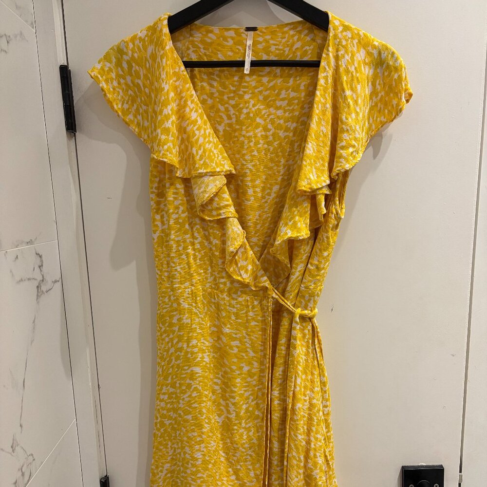 Free People ruffled yellow wrap dress